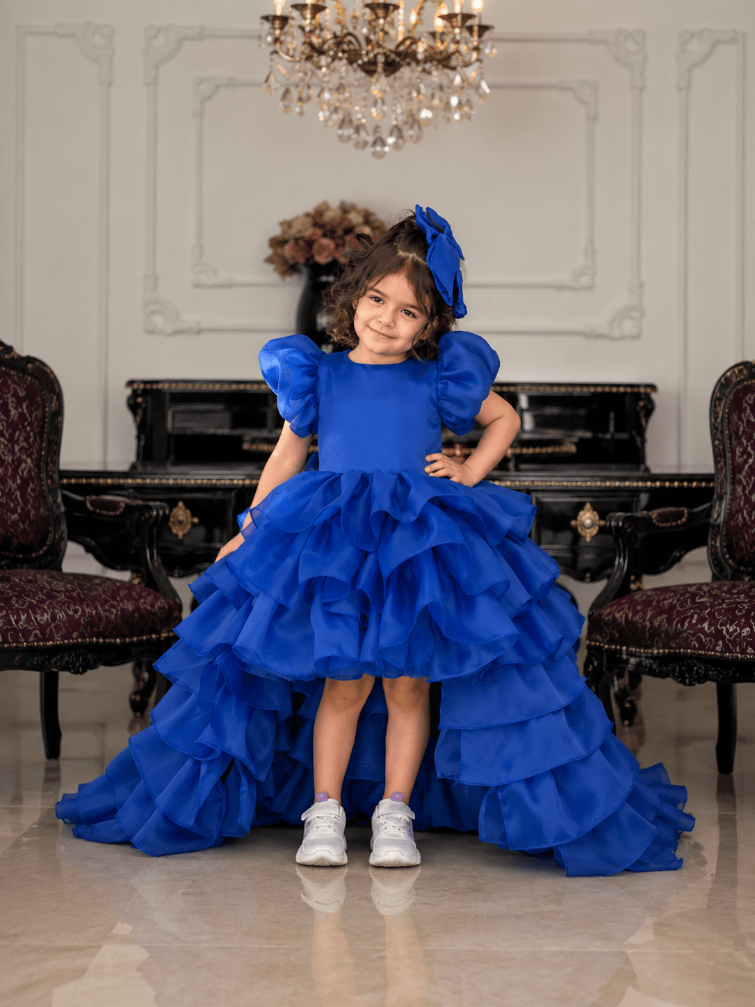 Royal Sapphire Ruffle High-Low Princess Dress